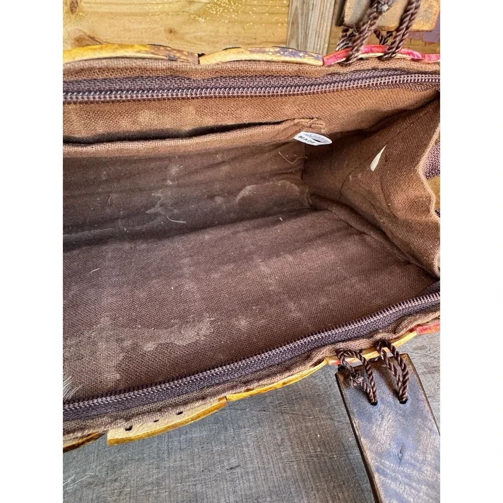 Handmade Coconut Shell Shiny Paint lacquer finish Handbag Purse w/wooden‎ handle - Picture 10 of 16